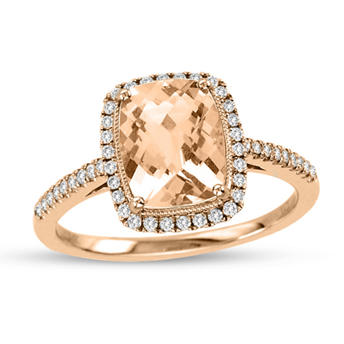 14kt Rose Gold 1.7 ct Morganite Ring with .22 ct  Diamond Accents