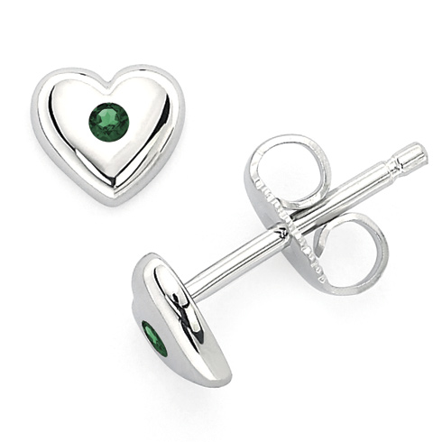 Little Diva Kid's Heart Earrings with Created Emerald