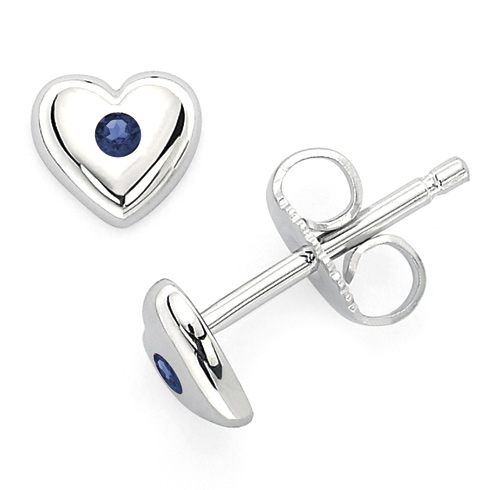 Little Diva Kid's Heart Earrings with Created Sapphire