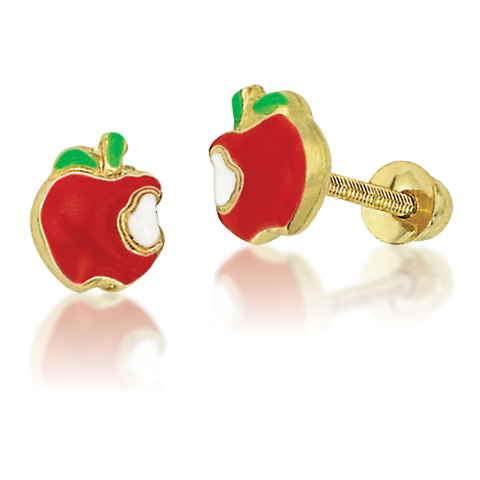 Snow White Apple Stud Earrings - 14kt Yellow Gold