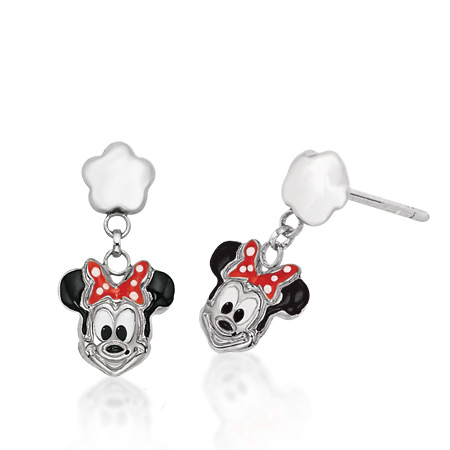Flower Stud Earrings with Dangling Minnie - Sterling Silver