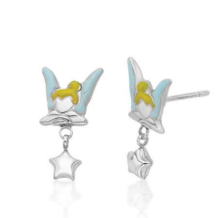 Sterling Silver Tinkerbell Earrings with Dangling Stars