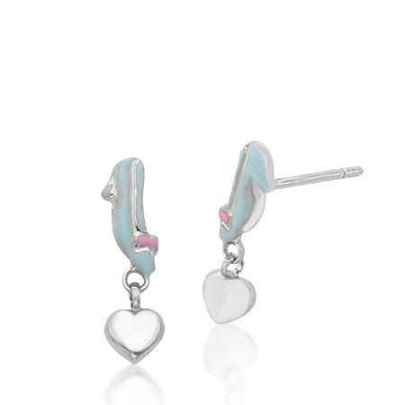 Cinderella Slipper with Dangling Heart Earrings - Sterling Silver