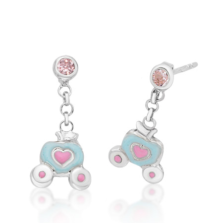 Cinderella Dangling Pumpkin Coach Earrings - Sterling Silver