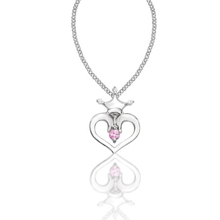 Sterling Silver Princess Crown Heart Pink Sapphire on 16in Chain