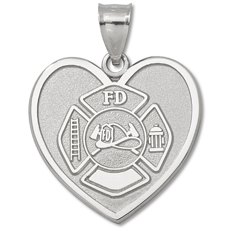 Sterling Silver 1in Fire Dept Maltese Cross Heart Pendant