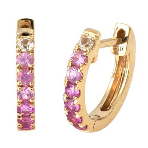 14k Yellow Gold .33 ct tw Pink and White Sapphire Hoop Earrings
