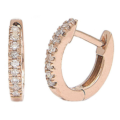 14k Rose Gold .06 ct Diamond Micro Pave Hoop Earrings