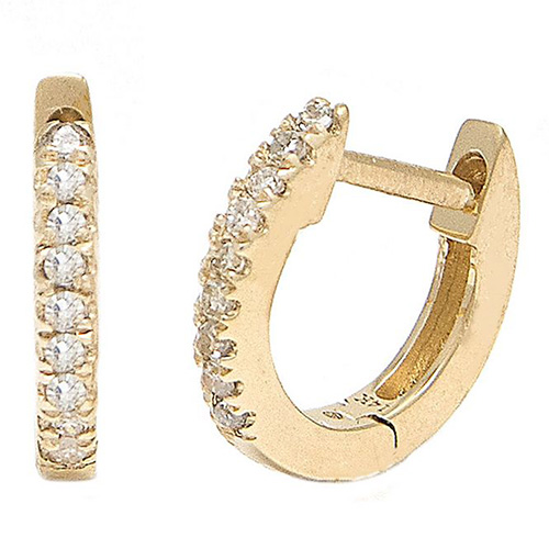 14k Yellow Gold .06 ct Diamond Micro Pave Hoop Earrings
