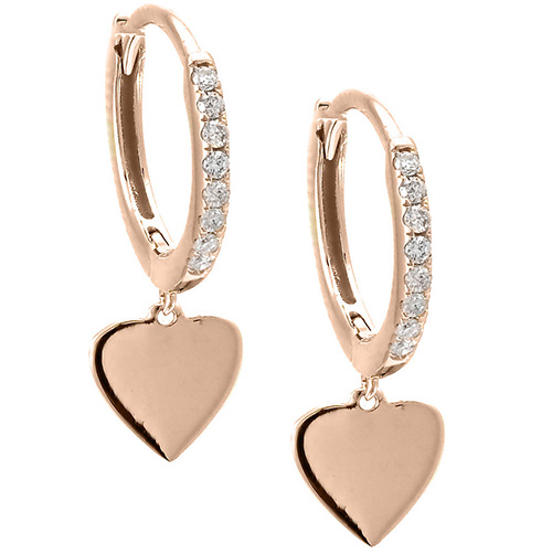 14k Rose Gold Heart Micro Pave Diamond Hoop Earrings