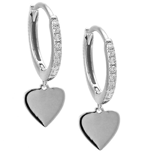14k White Gold Heart Micro Pave Diamond Hoop Earrings