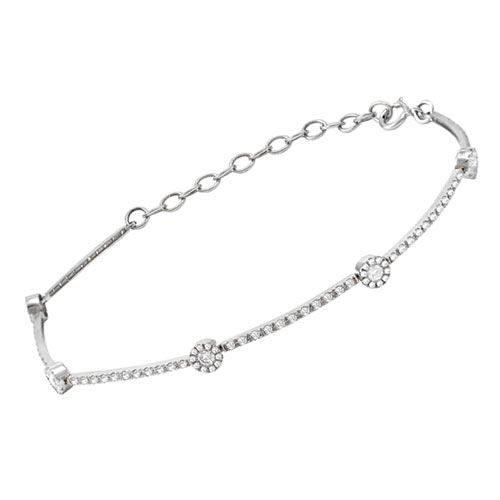 14k White Gold .82 ct tw Micro Pave Diamond Station Bracelet