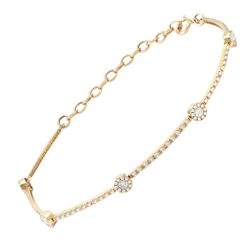 14k Yellow Gold .82 ct tw Micro Pave Diamond Station Bracelet