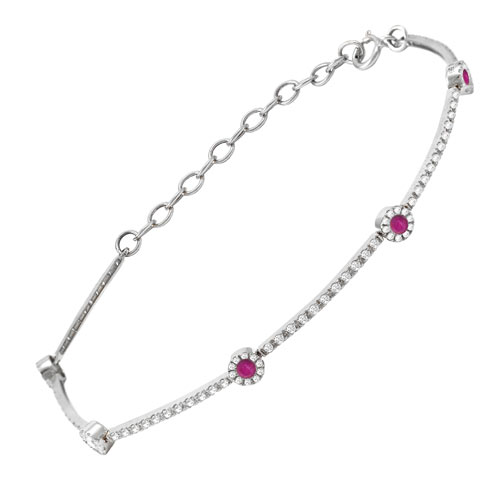 14k Yelow Gold Ruby and Diamond Micro Pave Station Bracelet