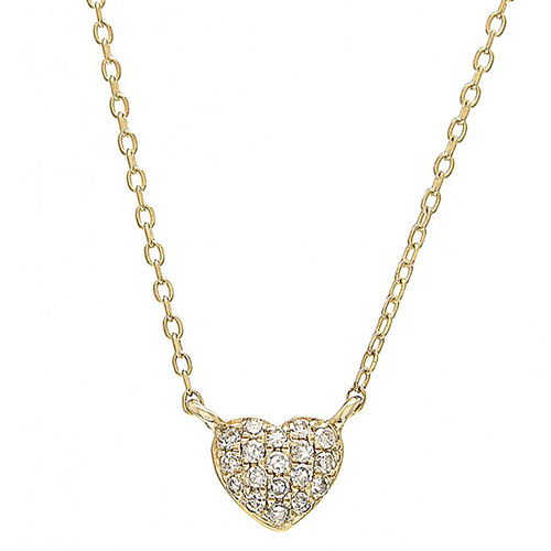 14k Yellow Gold .06 ct Diamond Pave Mini Heart Necklace