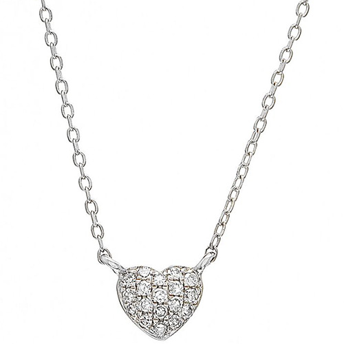 Sterling Silver Tiny Heart .05 ct tw Diamond Pave Necklace