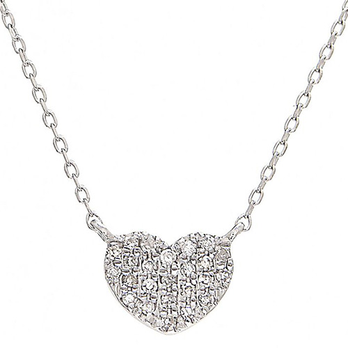 Sterling Silver Small Heart Diamond Pave Necklace