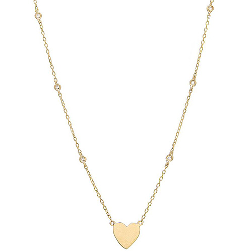 14k Yellow Gold Heart with .04 ct tw Diamond Bezel Station Necklace