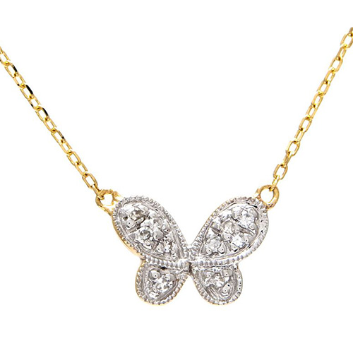 14k Yellow Gold Butterfly Pave Diamond Necklace