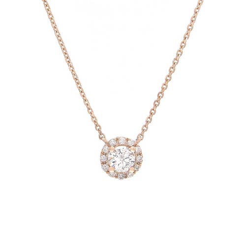 14k Rose Gold 1/3 ct tw Diamond Halo Necklace