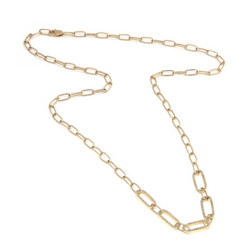 14k Yellow Gold 1/3 ct tw Single Pave Diamond Paper Clip Link Necklace