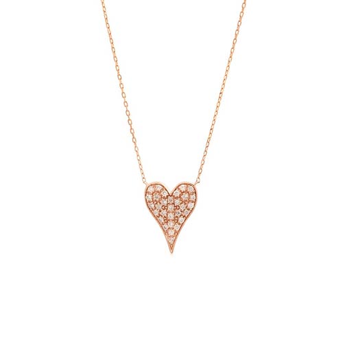 14k Rose Gold .15 ct tw Diamond Pave Slender Heart Necklace