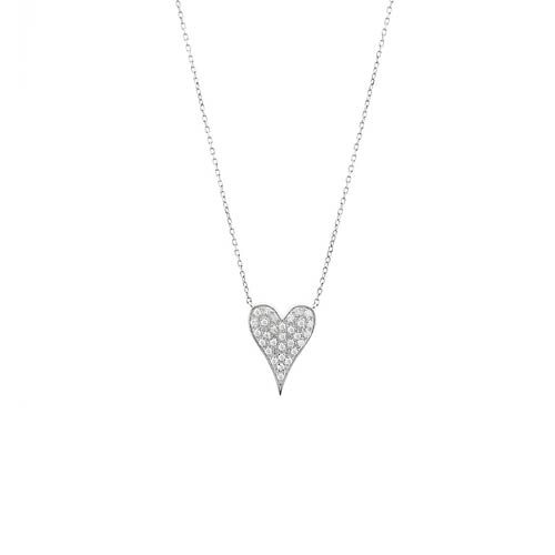 14k White Gold .15 ct tw Diamond Pave Slender Heart Necklace