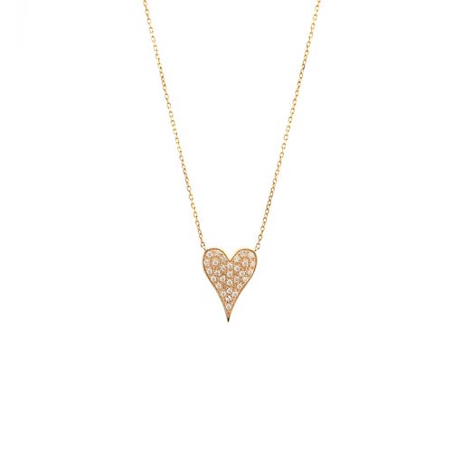 14k Yellow Gold .15 ct tw Diamond Pave Slender Heart Necklace