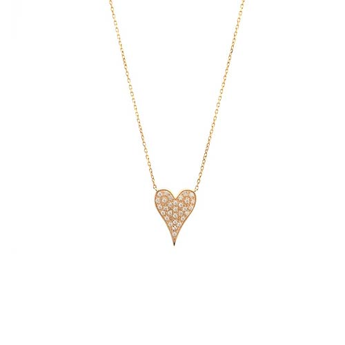 14k Yellow Gold .15 ct tw Diamond Pave Slender Heart Necklace