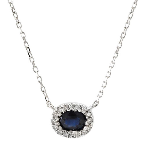 14k White Gold .21 ct Oval Sapphire Halo Necklace with Diamonds