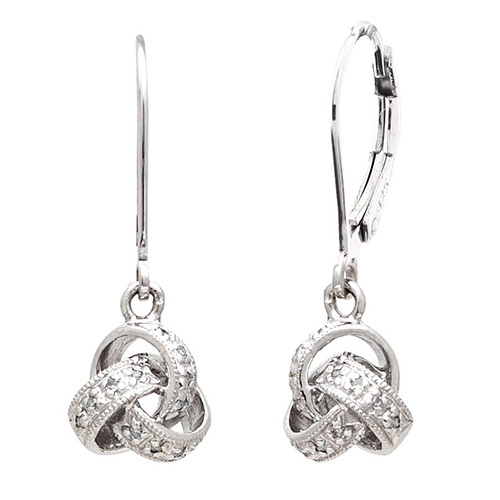 Sterling Silver Pave Diamond Love Knot Dangle Earrings