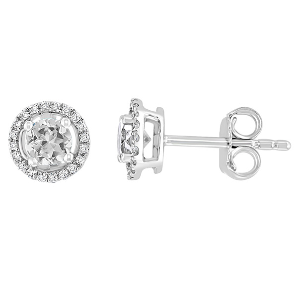 14k White Gold 0.54 ct tw White Topaz and Diamond Halo Stud Earrings AA Quality