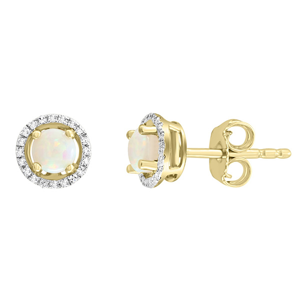 14k Yellow Gold 0.45 ct tw Opal and Diamond Halo Stud Earrings AA Quality