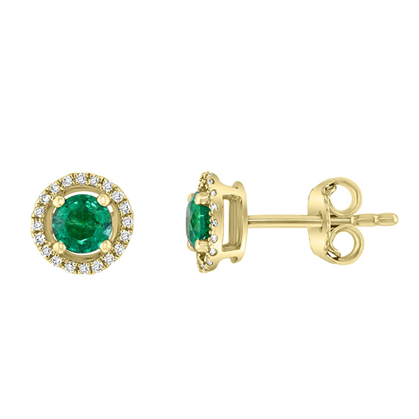 14k Yellow Gold 0.45 ct tw Emerald and Diamond Halo Stud Earrings AA Quality