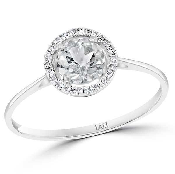 14k White Gold 0.66 ct White Topaz and Diamond Halo Ring