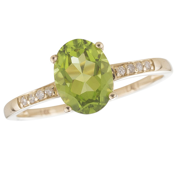14k Yellow Gold 1.1 ct Oval Peridot Ring with Diamond Accents