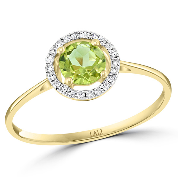 14k Yellow Gold .54 ct Peridot and Diamond Halo Ring