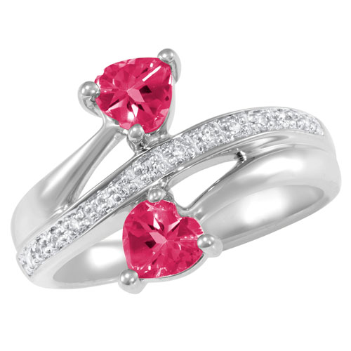 Sterling Silver Doting Promise Ring with Simulated Ruby