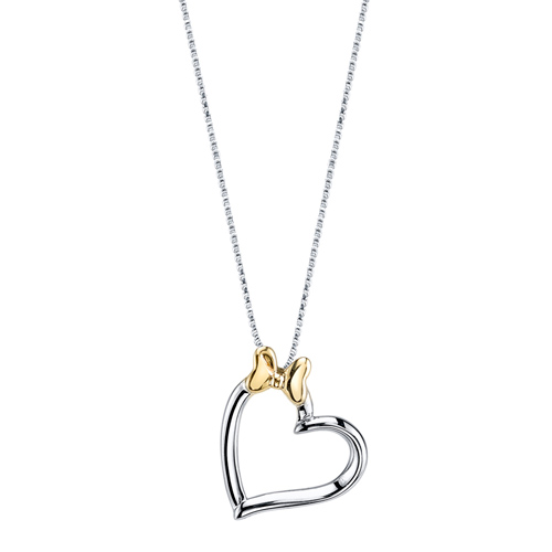 Sterling Silver 10kt Yellow Gold Minnie Mouse Bow Heart 18in Necklace