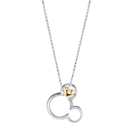 Sterling Silver 10kt Yellow Gold Mickey Mouse 18in Necklace