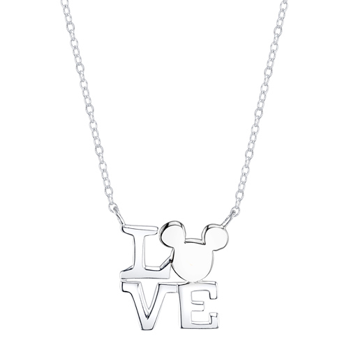 Sterling Silver Mickey Mouse LOVE Necklace with 18in Chain