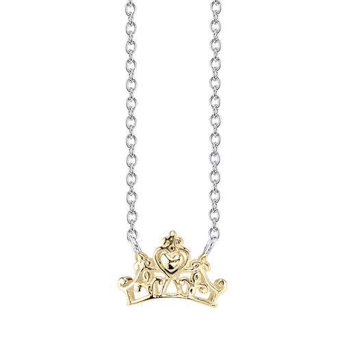 Disney Silver 10kt Yellow Gold Cinderella Crown 18in Nekclace