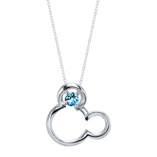 Sterling Silver Aquamarine Mickey Mouse Pendant on 18in Box Chain