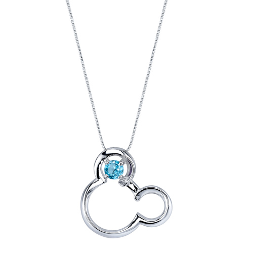 Sterling Silver Blue Topaz Mickey Mouse Pendant on 18in Box Chain