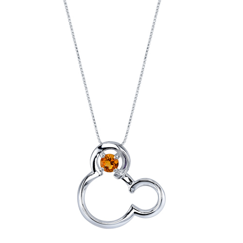 Sterling Silver Citrine Mickey Mouse Pendant on 18in Box Chain