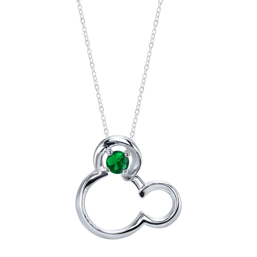Sterling Silver Emerald Mickey Mouse Pendant on 18in Box Chain