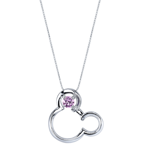 Sterling Silver Light Amethyst Mickey Mouse Pendant on 18in Box Chain