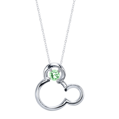 Sterling Silver Peridot Mickey Mouse Pendant on 18in Box Chain