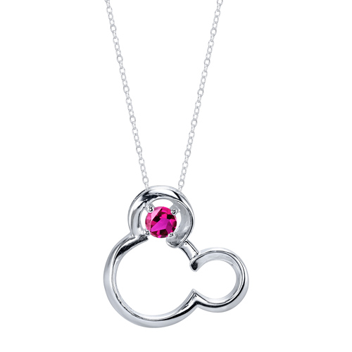 Sterling Silver Ruby Mickey Mouse Pendant on 18in Box Chain