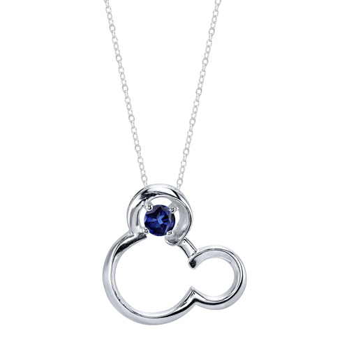 Sterling Silver Blue Sapphire Mickey Mouse Pendant on 18in Box Chain